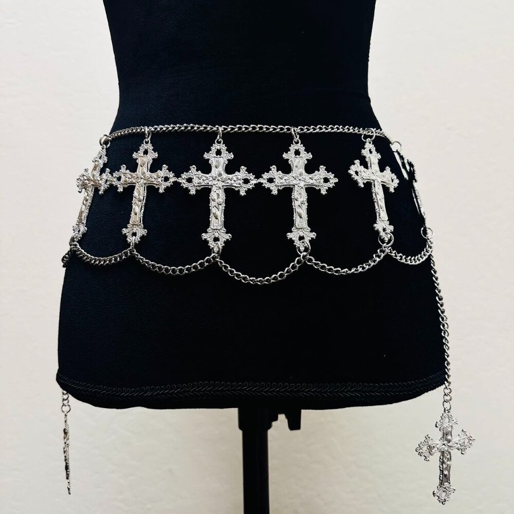 Punk Style Cross Pendant Waist Chain belt Trendy Cross-Shaped Metal Waist Chain